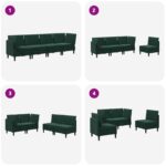 vidaXL Súprava nábytku do obývačky s vankúšom 4 pcs Tmavozelená Zamat – Obrázok 10