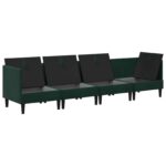 vidaXL Súprava nábytku do obývačky s vankúšom 4 pcs Tmavozelená Zamat – Obrázok 4