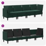 vidaXL Súprava nábytku do obývačky s vankúšom 4 pcs Tmavozelená Zamat – Obrázok 9