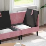 vidaXL Súprava nábytku do obývačky s vankúšom 3 pcs Ružová Zamat – Obrázok 3