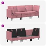 vidaXL Súprava nábytku do obývačky s vankúšom 3 pcs Ružová Zamat – Obrázok 9