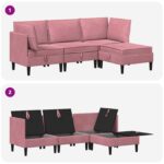 vidaXL Súprava nábytku do obývačky s vankúšom 4 pcs Ružová Zamat – Obrázok 10