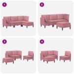 vidaXL Súprava nábytku do obývačky s vankúšom 4 pcs Ružová Zamat – Obrázok 11