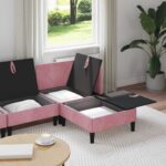 vidaXL Súprava nábytku do obývačky s vankúšom 4 pcs Ružová Zamat – Obrázok 3