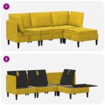 vidaXL Súprava nábytku do obývačky s vankúšom 4 pcs Žltá Zamat – Obrázok 10