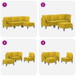 vidaXL Súprava nábytku do obývačky s vankúšom 4 pcs Žltá Zamat – Obrázok 11