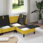 vidaXL Súprava nábytku do obývačky s vankúšom 4 pcs Žltá Zamat – Obrázok 3