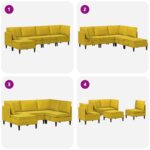 vidaXL Súprava nábytku do obývačky s vankúšom 5 pcs Žltá Zamat – Obrázok 9
