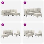 vidaXL Súprava nábytku do obývačky s vankúšom 4 pcs Krémová Zamat – Obrázok 11