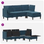 vidaXL Súprava nábytku do obývačky s vankúšom 4 pcs Modrá Zamat – Obrázok 10