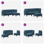 vidaXL Súprava nábytku do obývačky s vankúšom 4 pcs Modrá Zamat – Obrázok 11