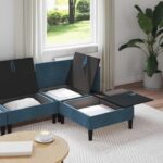 vidaXL Súprava nábytku do obývačky s vankúšom 4 pcs Modrá Zamat – Obrázok 3