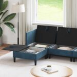 vidaXL Súprava nábytku do obývačky s vankúšom 5 pcs Modrá Zamat – Obrázok 3