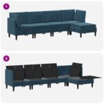 vidaXL Súprava nábytku do obývačky s vankúšom 5 pcs Modrá Zamat – Obrázok 8