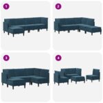 vidaXL Súprava nábytku do obývačky s vankúšom 5 pcs Modrá Zamat – Obrázok 9