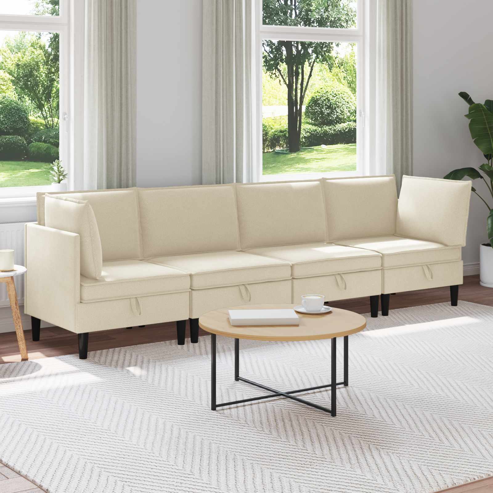 3413779_1.jpg vidaXL Súprava nábytku do obývačky 4 pcs Krémová Látka – Obrázok 1