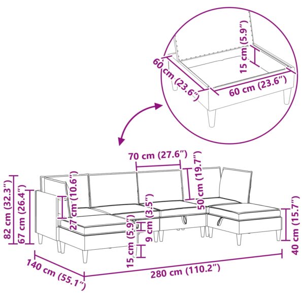 vidaXL Súprava nábytku do obývačky 6 pcs Krémová Látka – Obrázok 11