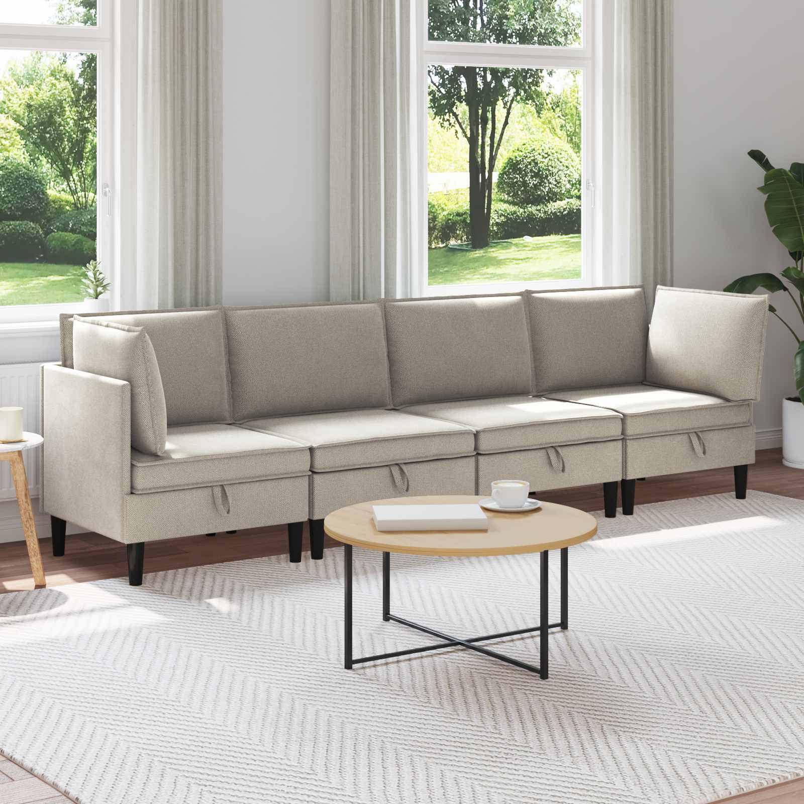 3413784_1.jpg vidaXL Súprava nábytku do obývačky 4 pcs Ovsená Látka – Obrázok 1