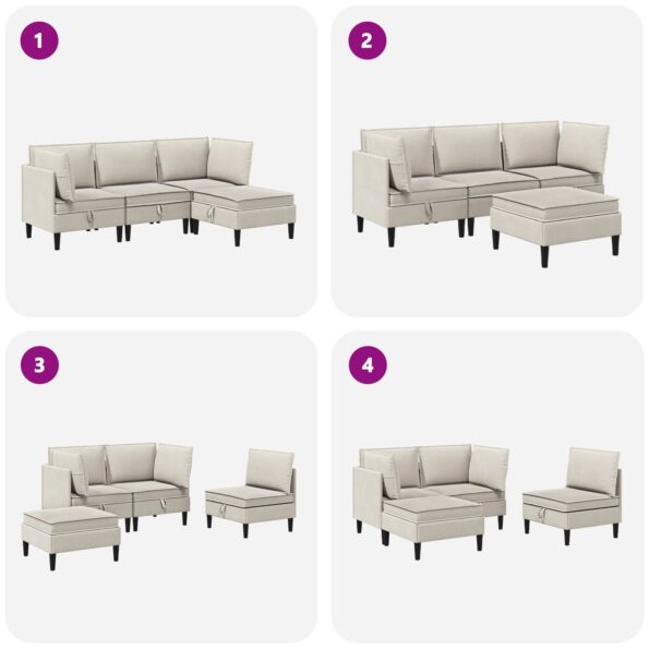 vidaXL Súprava nábytku do obývačky 4 pcs Ovsená Látka – Obrázok 11