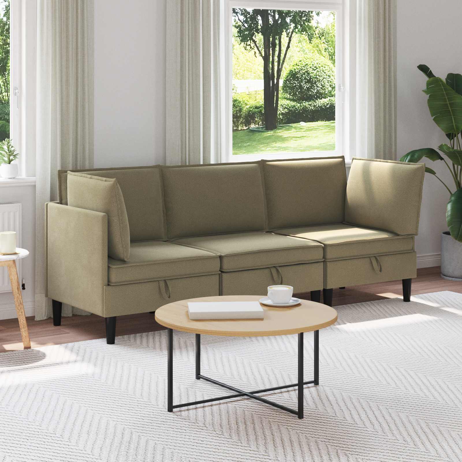 3413793_1.jpg vidaXL Súprava nábytku do obývačky 3 pcs Khaki Látka – Obrázok 1