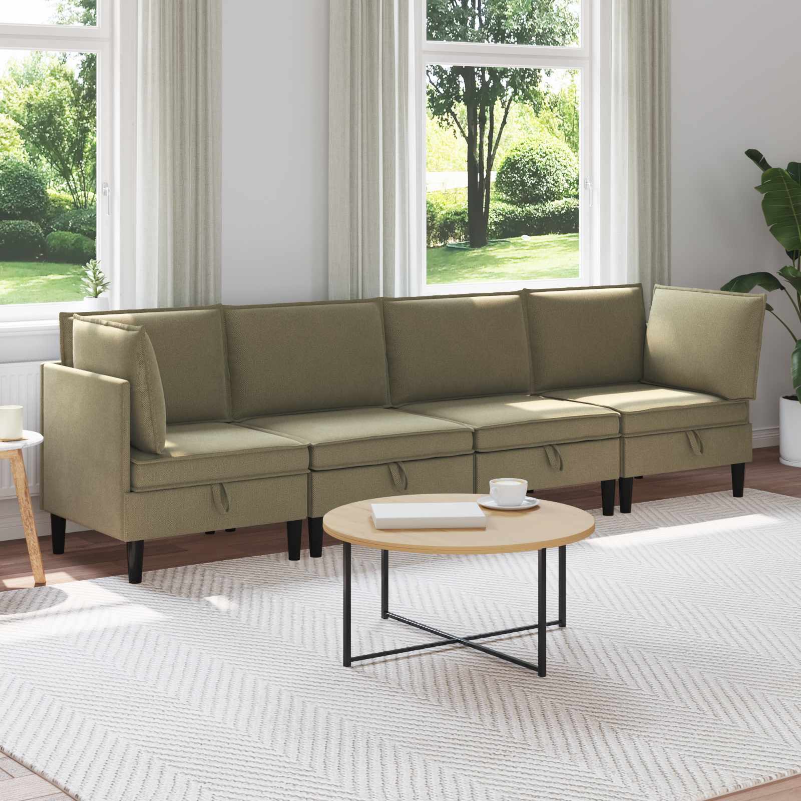 3413794_1.jpg vidaXL Súprava nábytku do obývačky 4 pcs Khaki Látka – Obrázok 1
