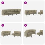 vidaXL Súprava nábytku do obývačky 4 pcs Khaki Látka – Obrázok 10