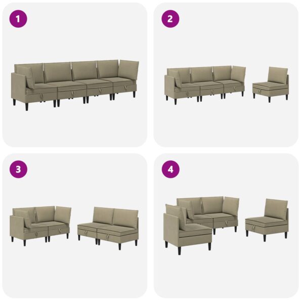 vidaXL Súprava nábytku do obývačky 4 pcs Khaki Látka – Obrázok 10