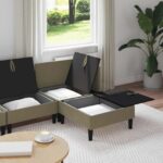 vidaXL Súprava nábytku do obývačky 4 pcs Khaki Látka – Obrázok 3