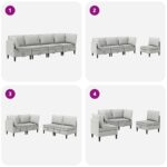 vidaXL Súprava nábytku do obývačky 4 pcs Svetlosivá Látka – Obrázok 10
