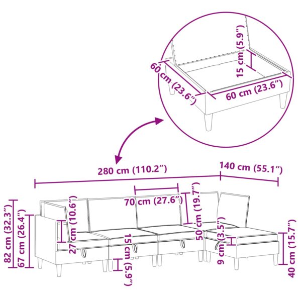 vidaXL Súprava nábytku do obývačky 5 pcs Tmavosivá Látka – Obrázok 10