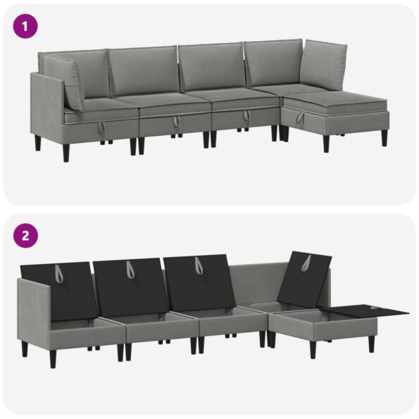 vidaXL Súprava nábytku do obývačky 5 pcs Tmavosivá Látka – Obrázok 7
