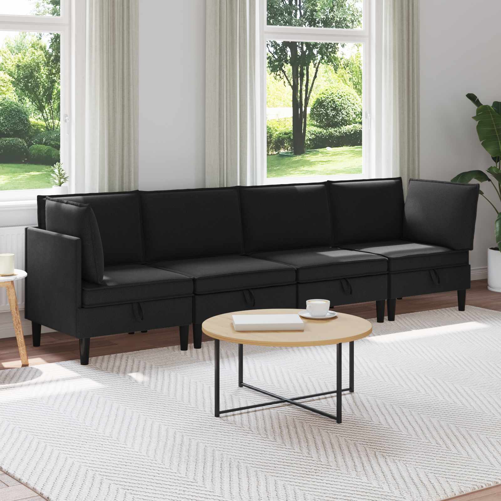3413809_1.jpg vidaXL Súprava nábytku do obývačky 4 pcs Čierna Látka – Obrázok 1