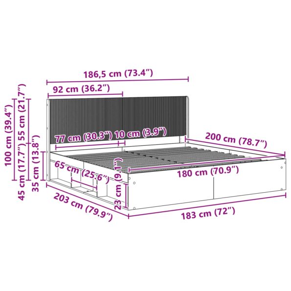 vidaXL Posteľový rám s úložným priestorom a čelom Čierna 180 x 200 cm – Obrázok 10