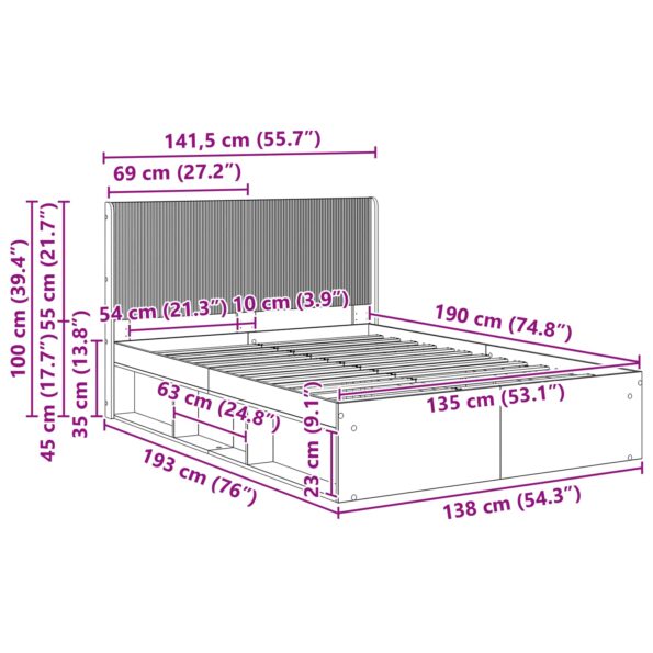 vidaXL Posteľový rám s úložným priestorom a čelom Čierna 135 x 190 cm – Obrázok 10