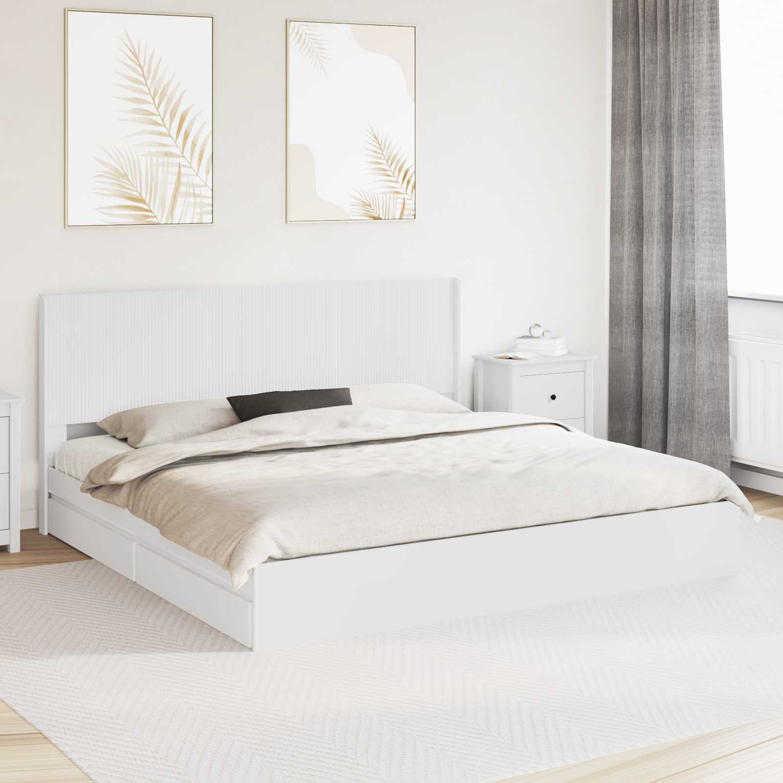 3414001_1.jpg vidaXL Posteľový rám s úložným priestorom a čelom Biela 180 x 200 cm – Obrázok 1