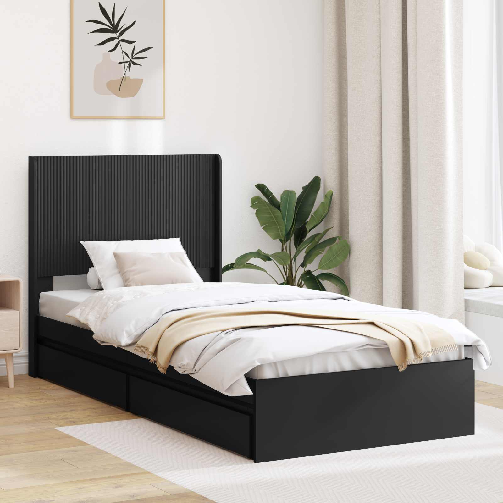 3414050_1.jpg vidaXL Posteľový rám s úložným priestorom a čelom Čierna 100 x 200 cm – Obrázok 1