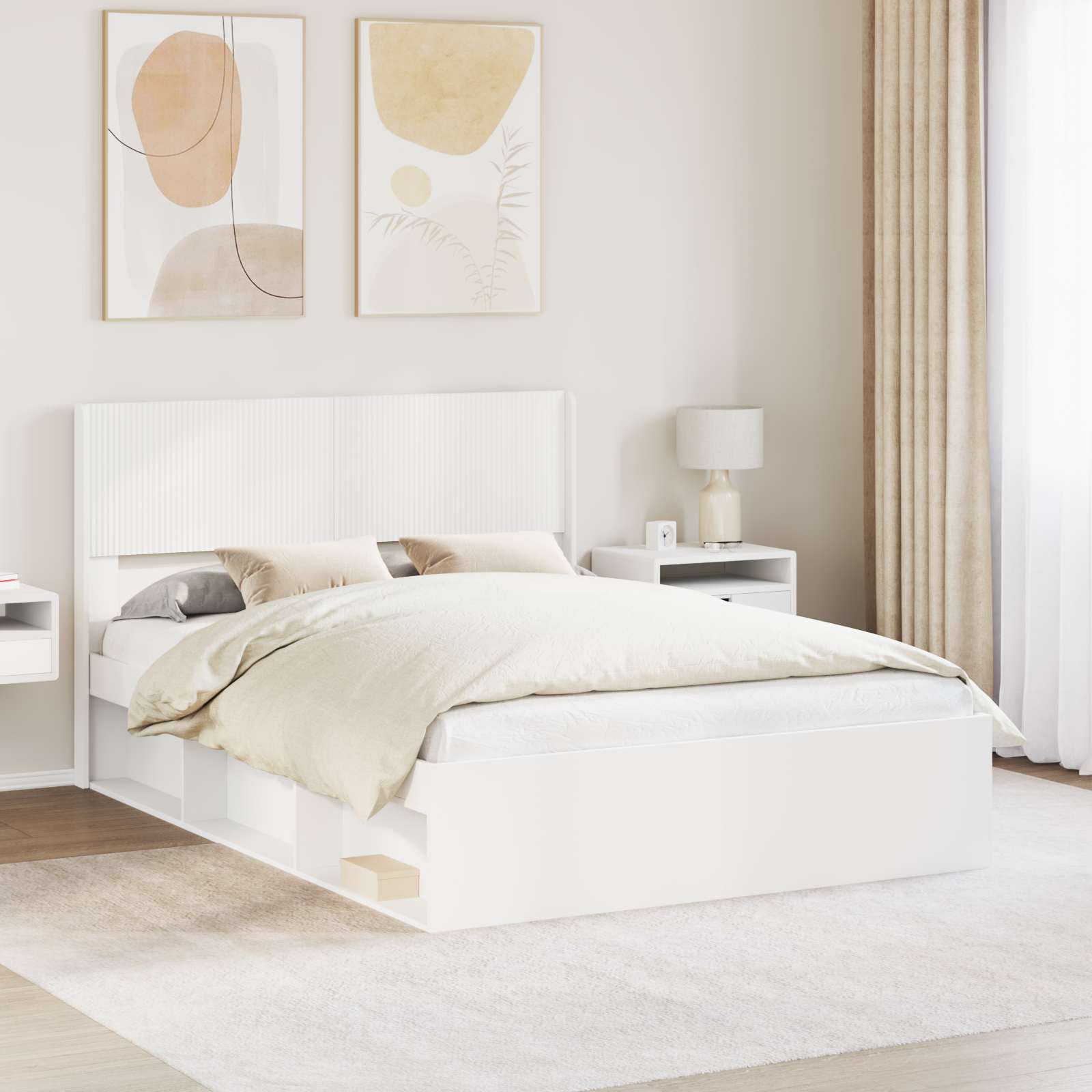 3414235_1.jpg vidaXL Posteľový rám s úložným priestorom a čelom Biela 120 x 190 cm – Obrázok 1