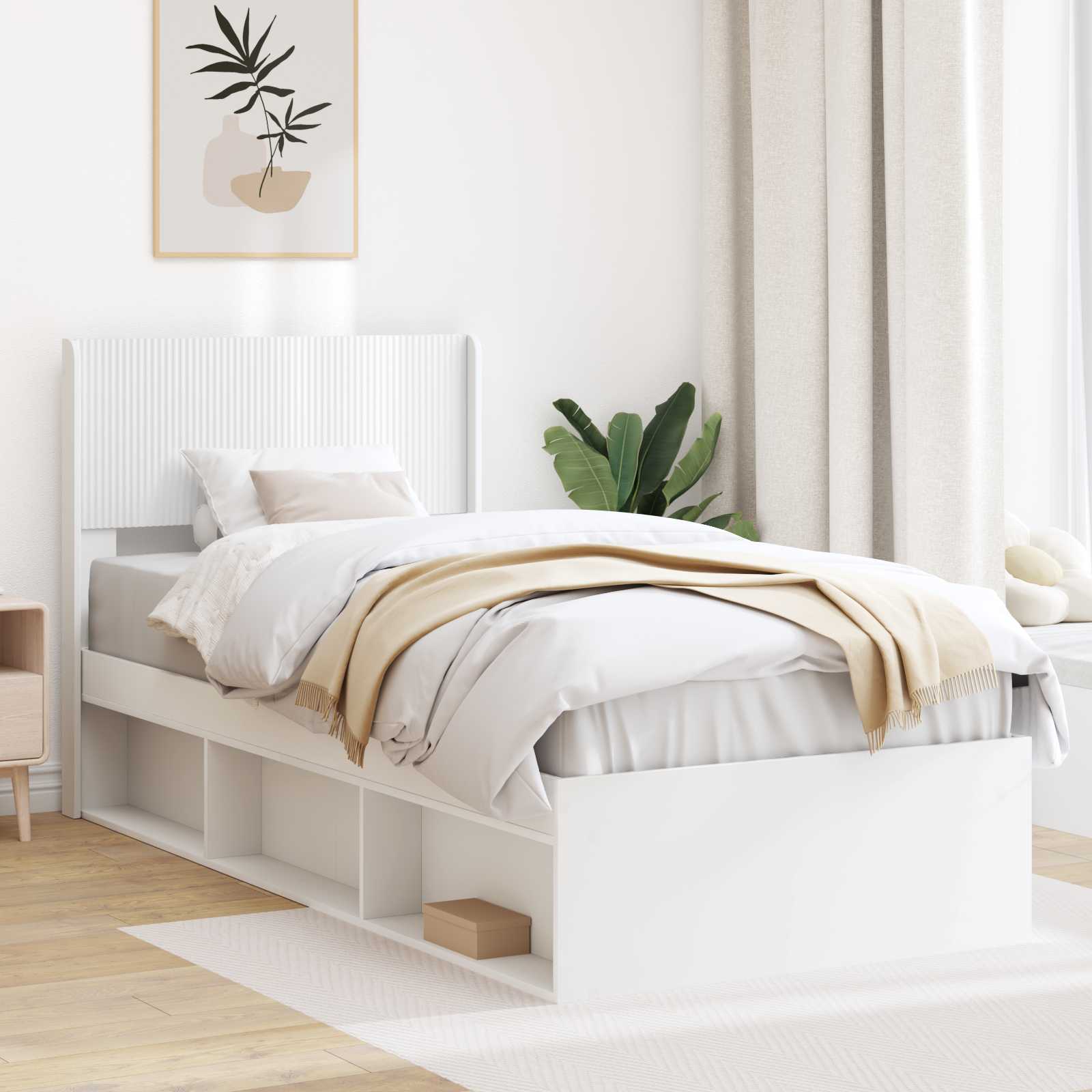 3414259_1.jpg vidaXL Posteľový rám s úložným priestorom a čelom Biela 90 x 200 cm – Obrázok 1