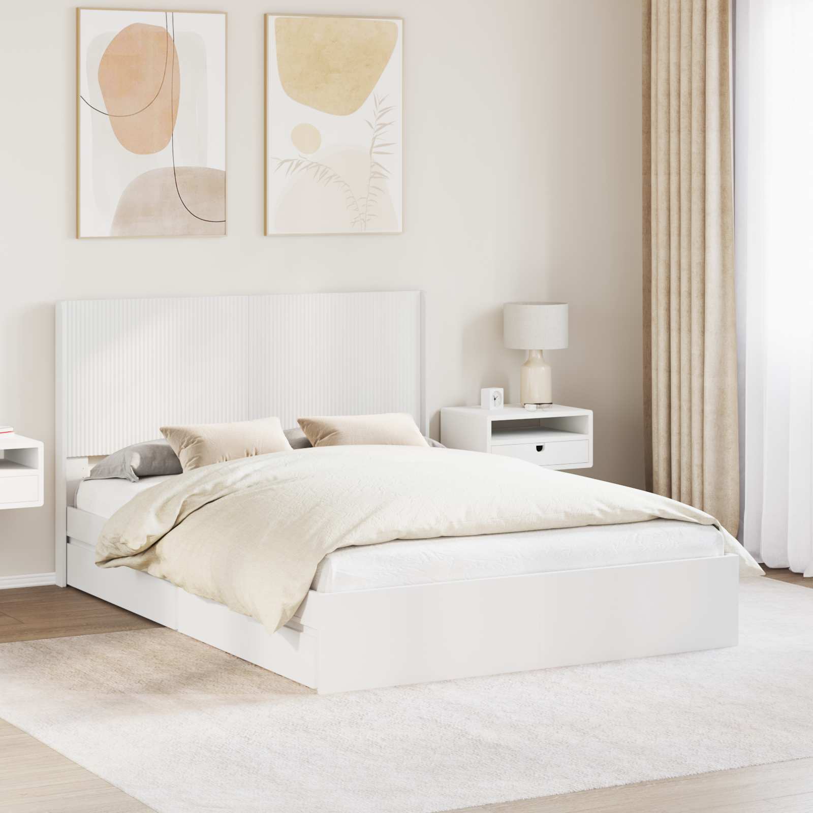 3414371_1.jpg vidaXL Posteľový rám s úložným priestorom a čelom Biela 150 x 200 cm – Obrázok 1