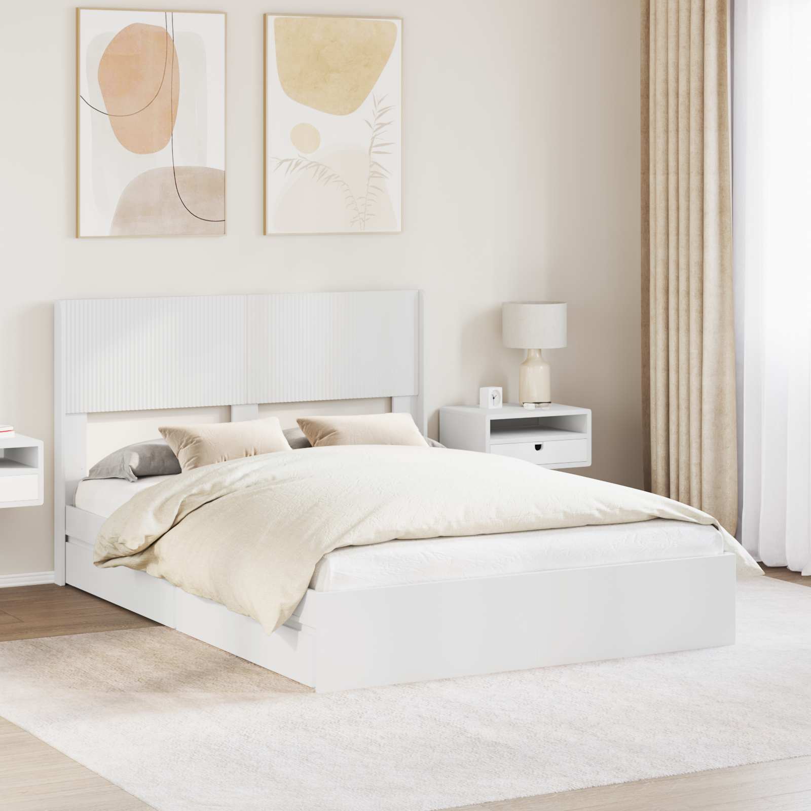 3414377_1.jpg vidaXL Posteľový rám s úložným priestorom a čelom Biela 140 x 200 cm – Obrázok 1
