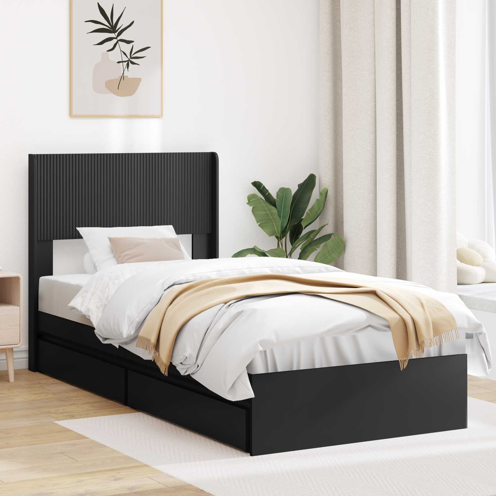 3414420_1.jpg vidaXL Posteľový rám s úložným priestorom a čelom Čierna 90 x 190 cm – Obrázok 1
