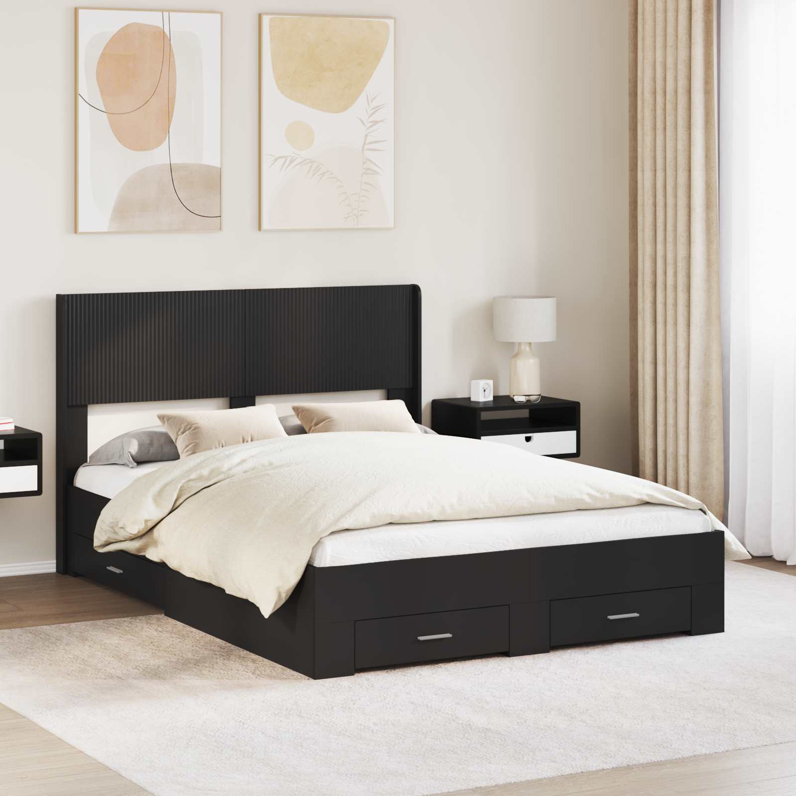 3414476_1.jpg vidaXL Posteľový rám s úložným priestorom a čelom Čierna 135 x 190 cm – Obrázok 1