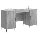 vidaXL Stôl s poličkou Sivá sonoma 142,5 x 50 x 75 cm Kompozitné drevo – Obrázok 2
