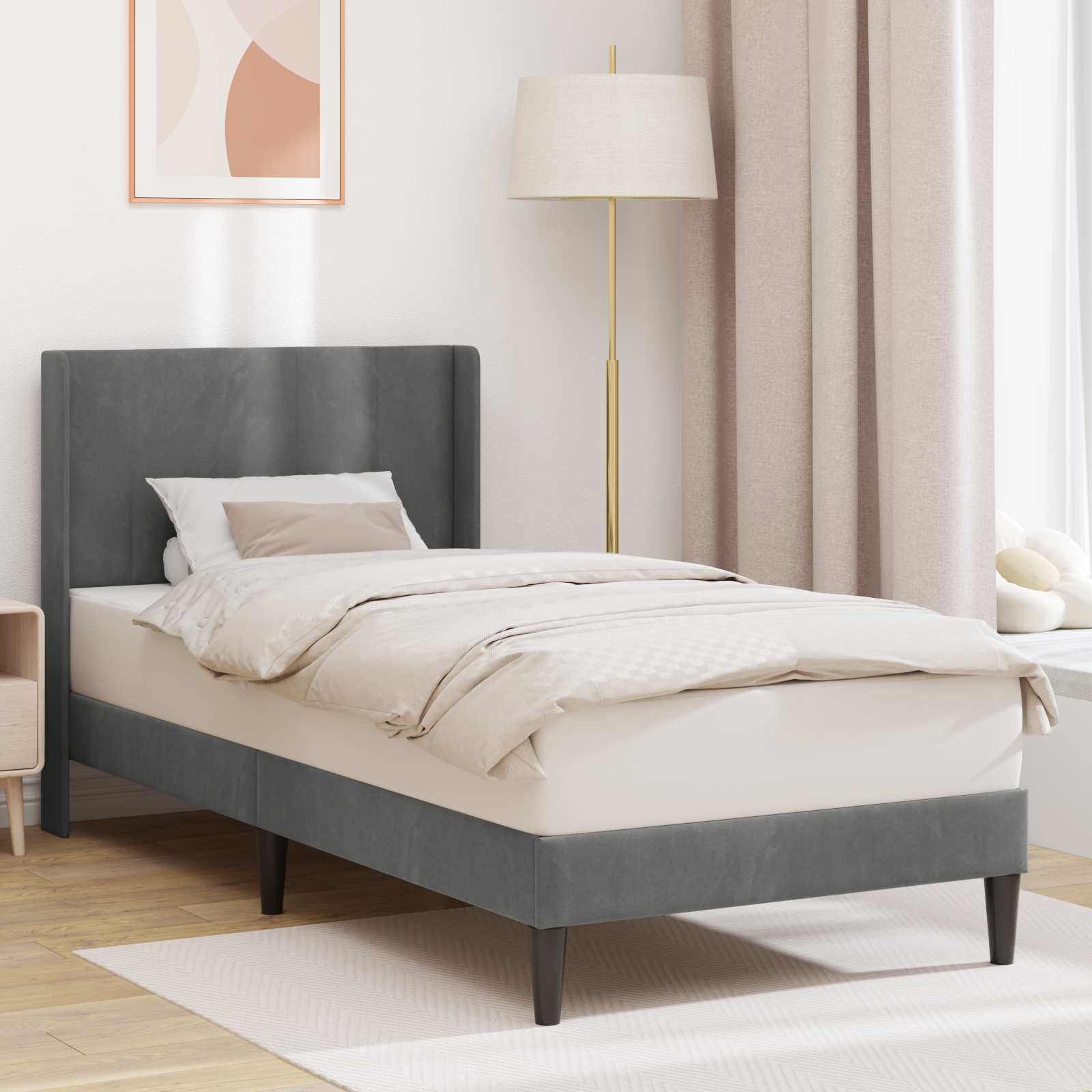3414668_1.jpg vidaXL Rám postele s čelnou doskou Tmavosivá 90 x 190 cm Zamat – Obrázok 1