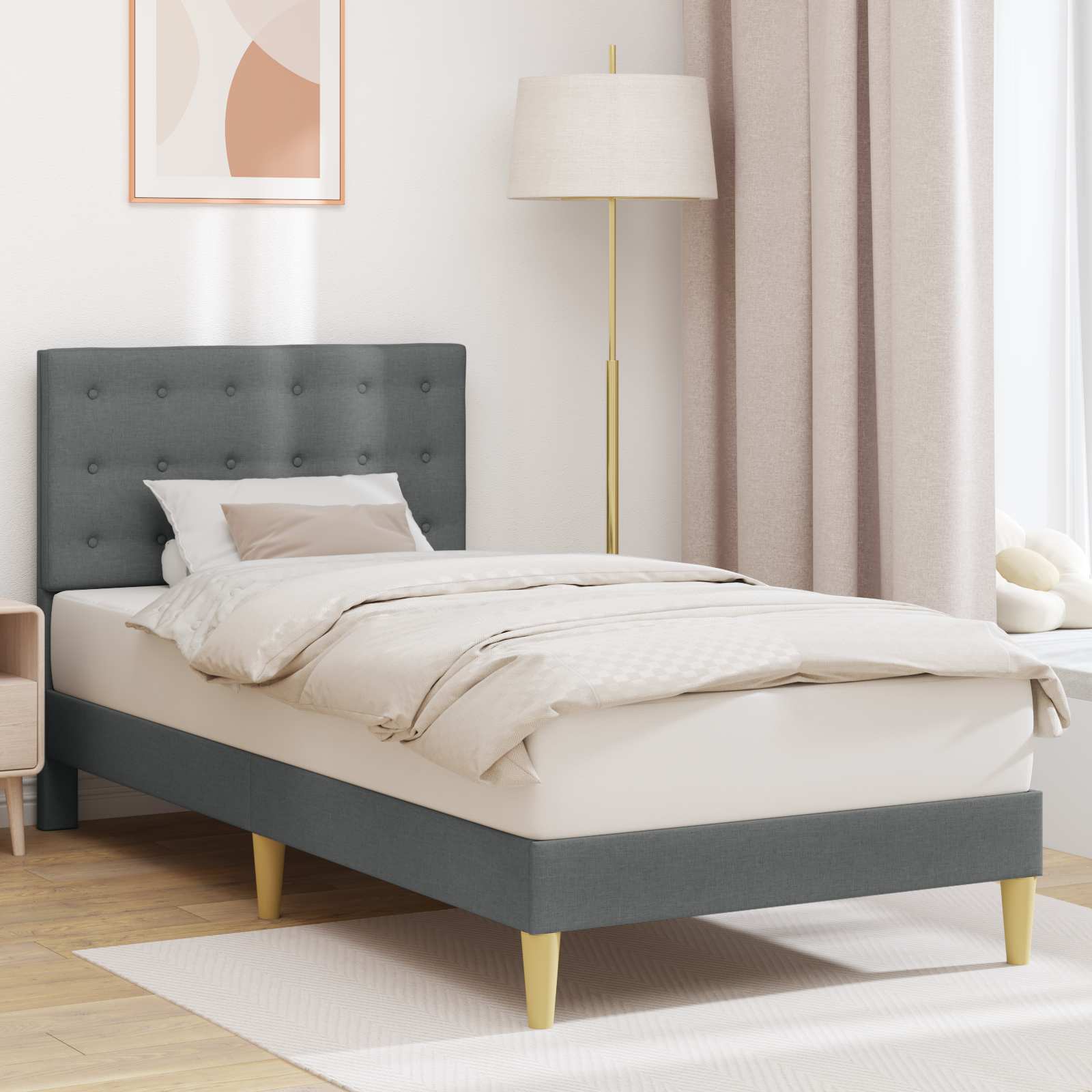 3414684_1.jpg vidaXL Rám postele s čelnou doskou Tmavosivá 90 x 190 cm Látka – Obrázok 1