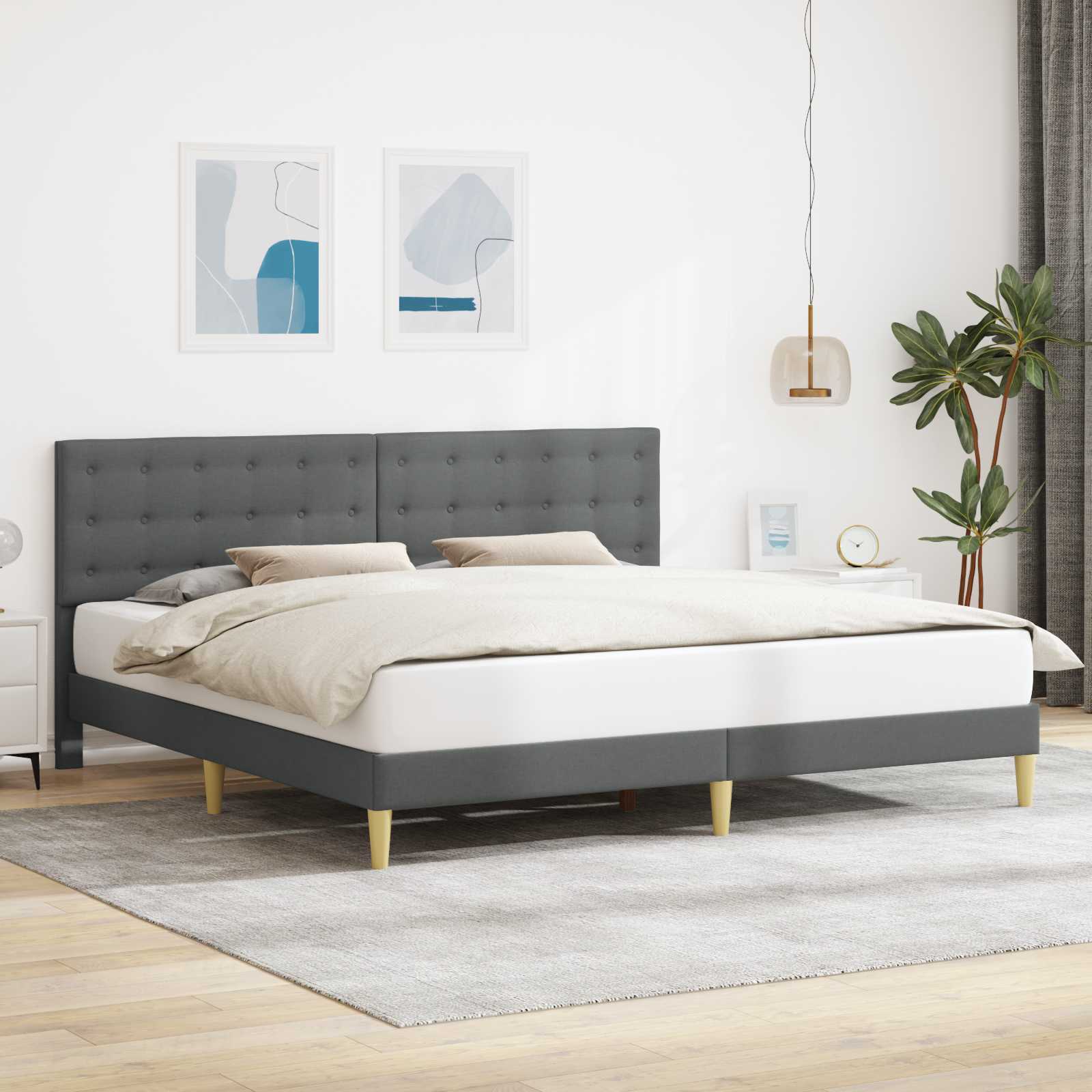 3414685_1.jpg vidaXL Rám postele s čelnou doskou Tmavosivá 180 x 200 cm Látka – Obrázok 1
