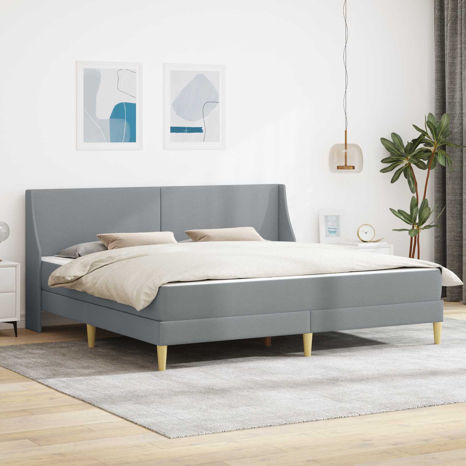 3414754_1.jpg vidaXL Rám postele s matracom Svetlosivá 200 x 200 cm Polyester – Obrázok 1