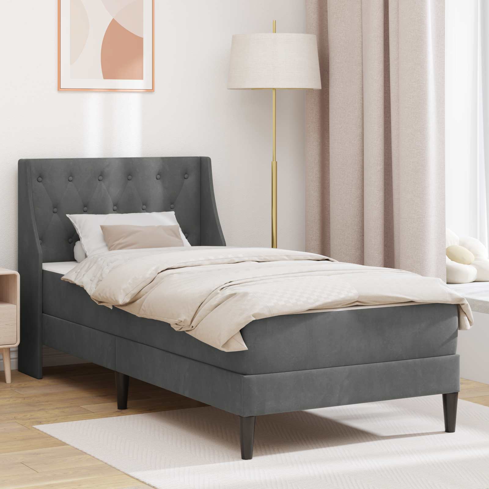 3414778_1.jpg vidaXL Rám postele s matracom s matracmi Tmavo šedá 100 x 200 cm Zamat – Obrázok 1