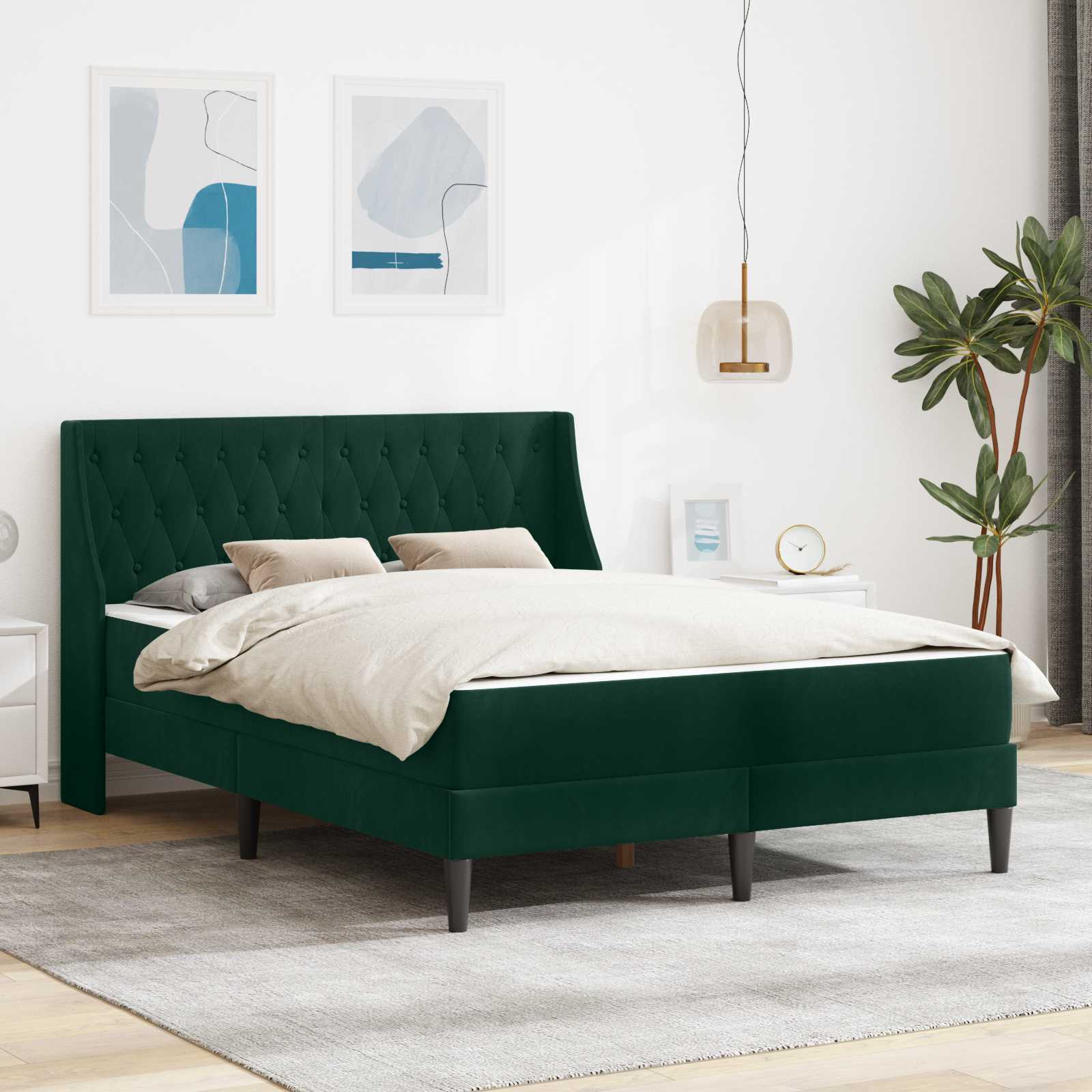 3414797_1.jpg vidaXL Rám postele s matracom Tmavozelená 140 x 190 cm Zamat – Obrázok 1