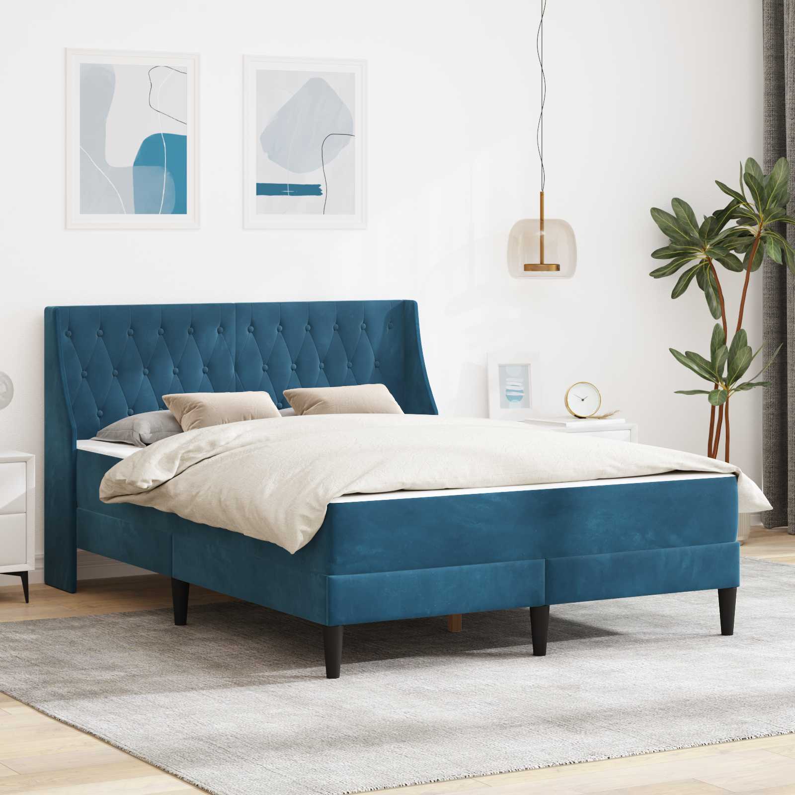 3414800_1.jpg vidaXL Rám postele s matracom s matracmi Modrá 140 x 190 cm Zamat – Obrázok 1